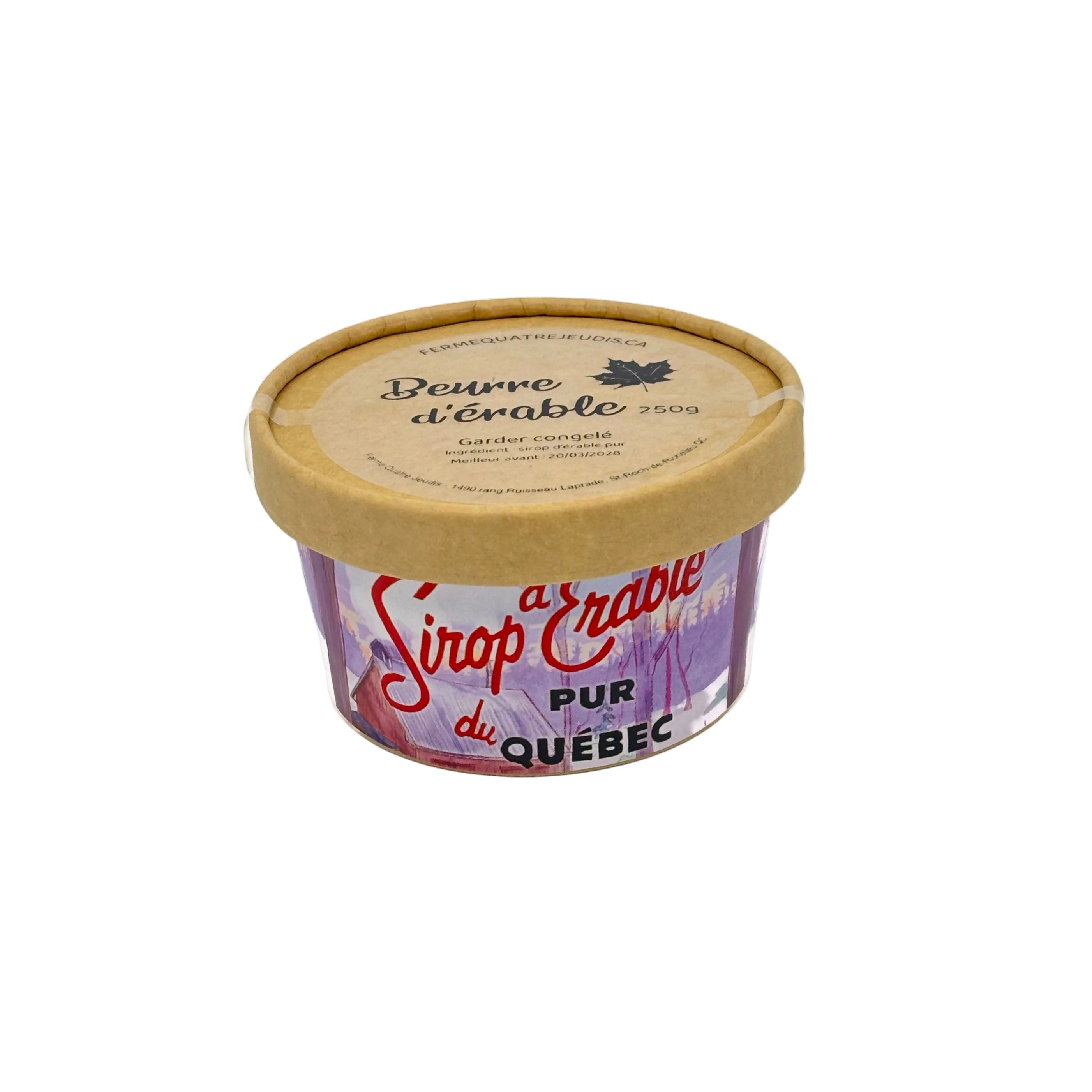 Beurre d’érable 250g sur fond blanc