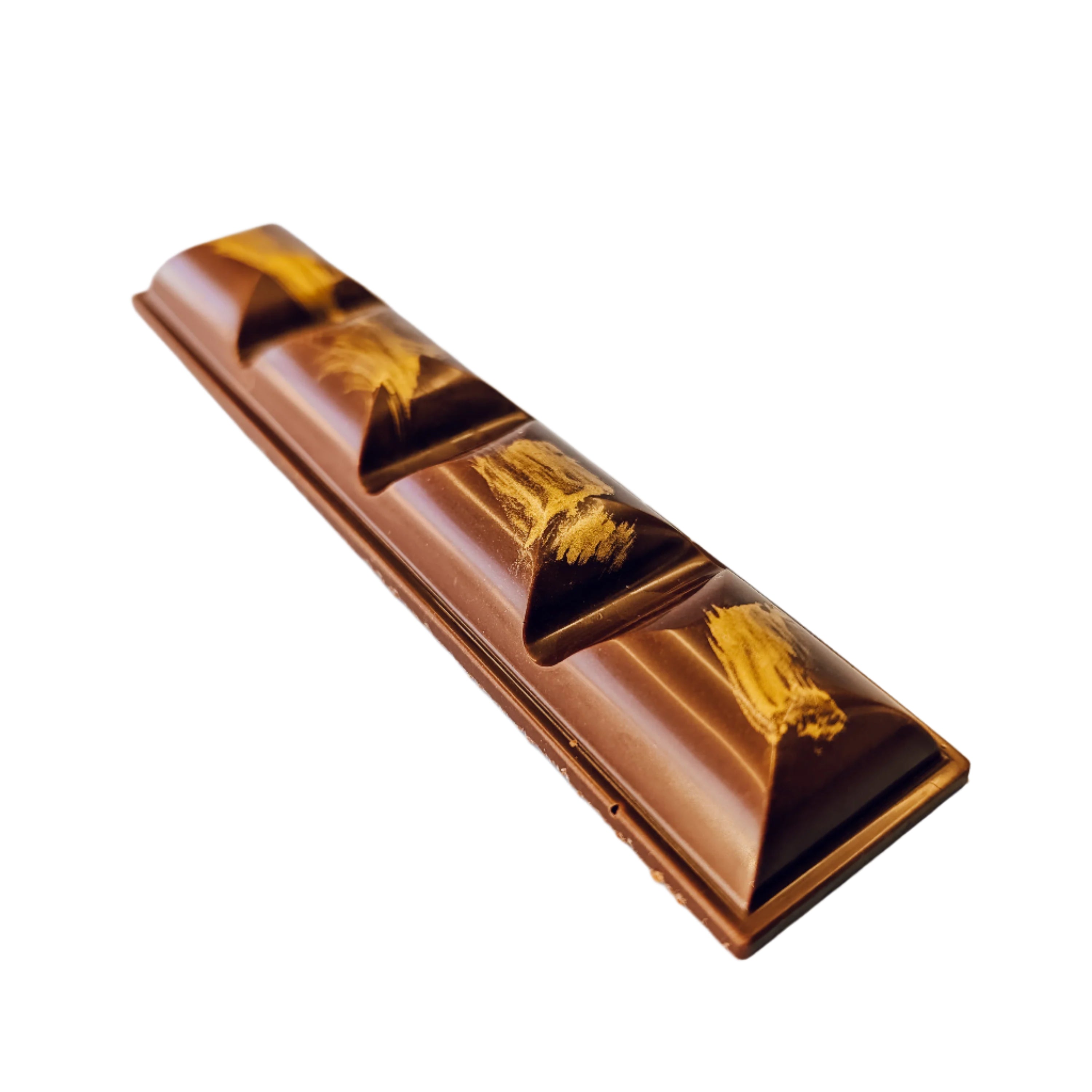 Barre de chocolat végane au lait d'avoine remplie de caramel salé au mélilot