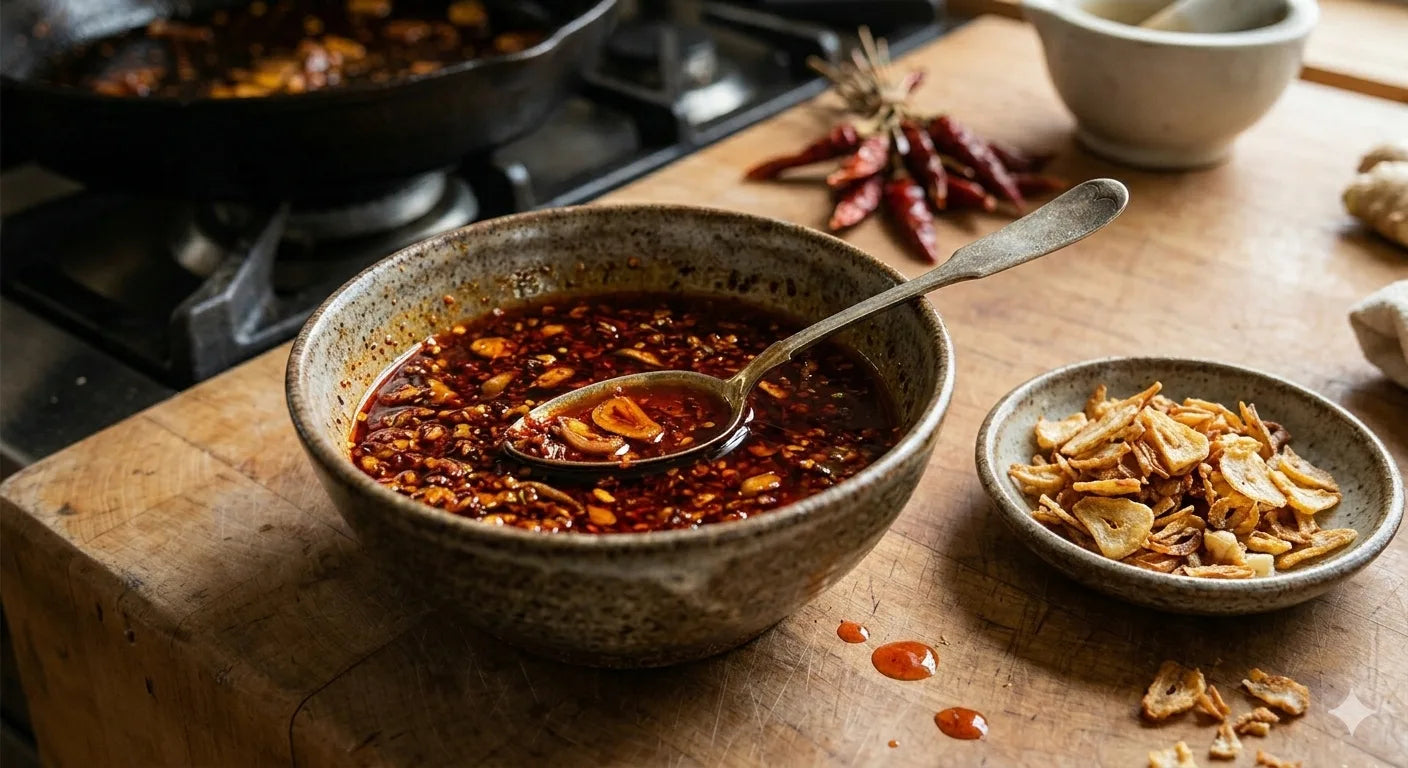 Chili crisp au clavalier d'Amérique et piment gorria