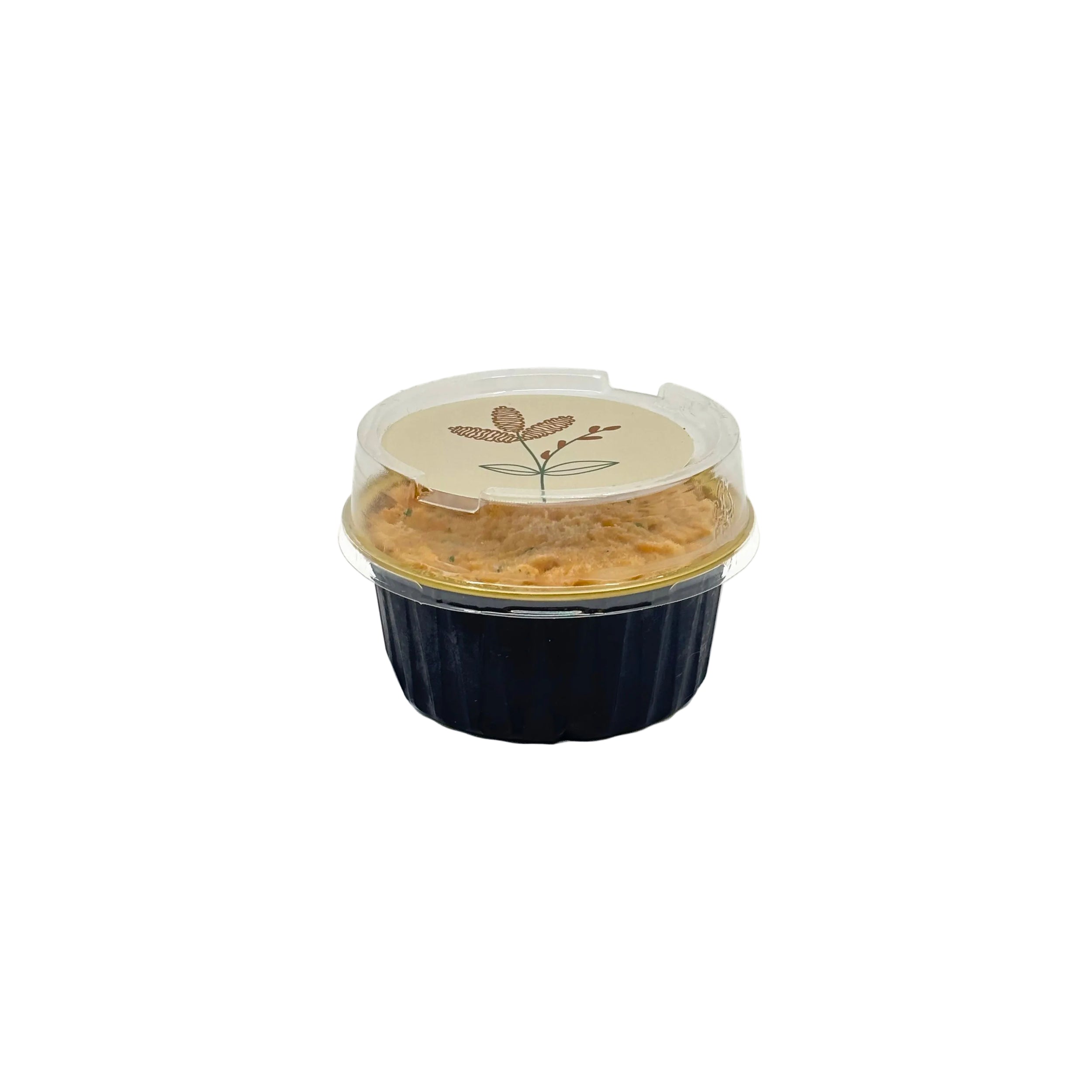 Rillettes d’omble chevalier à la comptonie voyageuse sur fond blanc