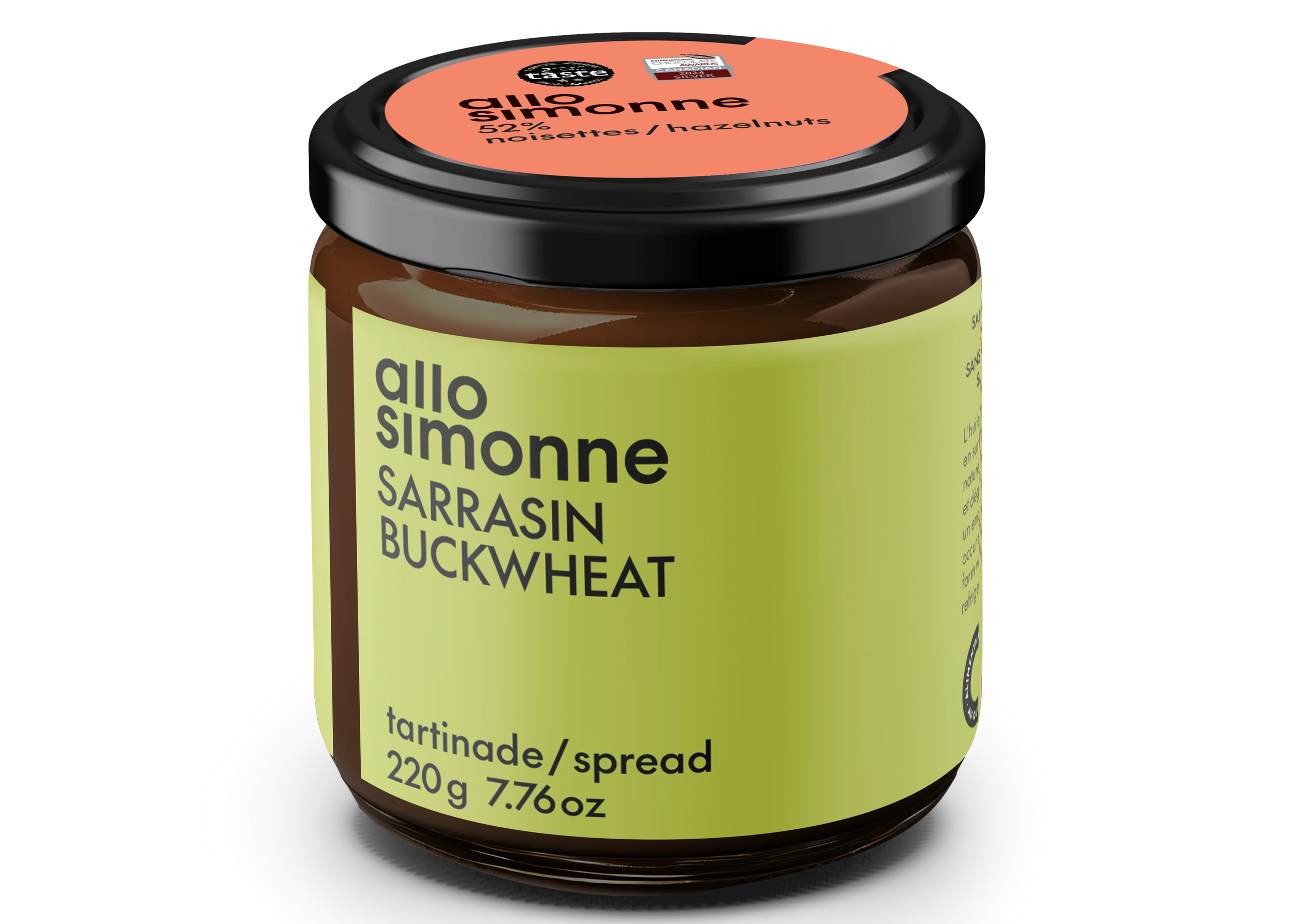 Pot de tartinade Allo Simonne au sarrasin, noisettes et chocolat noir 220g, étiquette verte