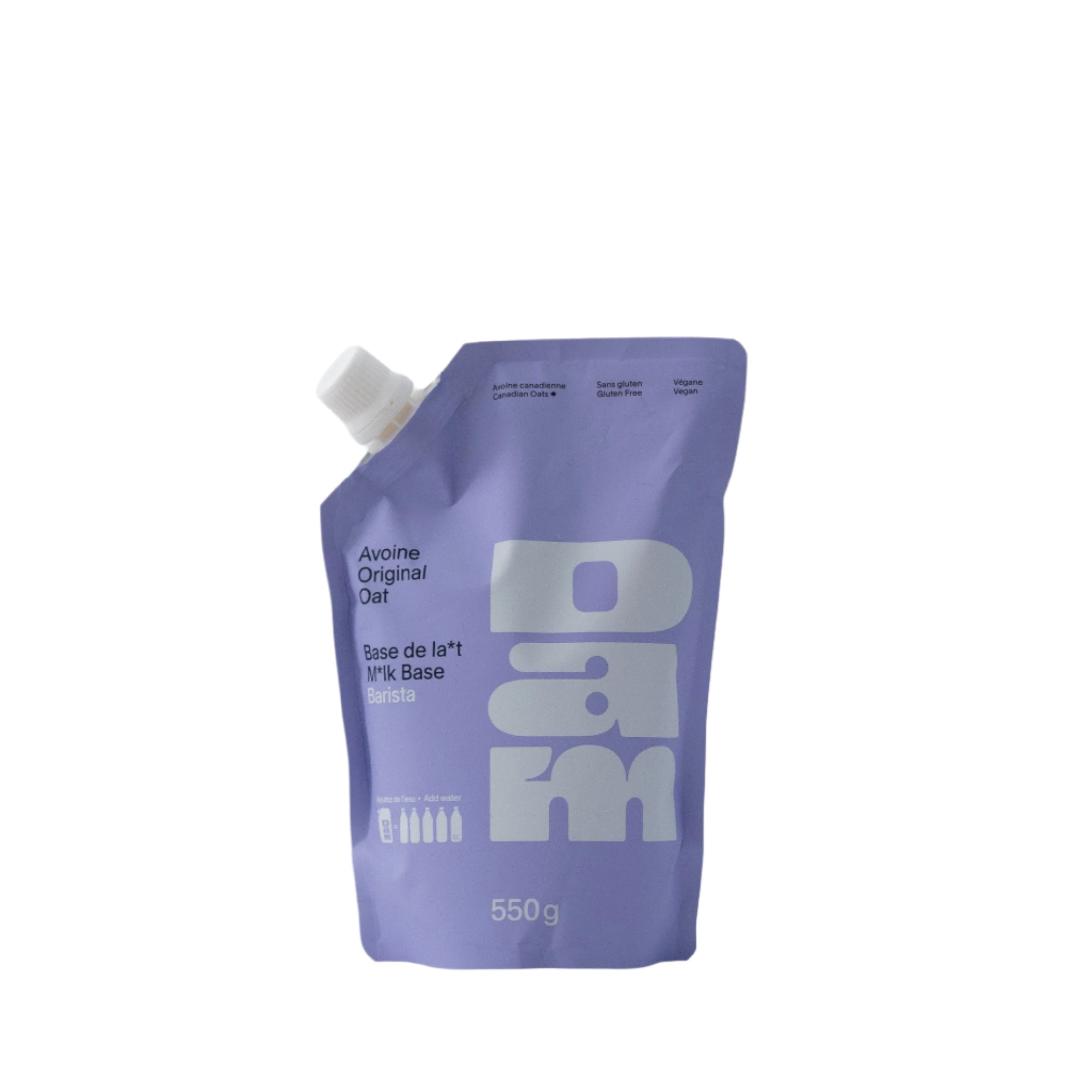 Base de lait d'avoine DAM en pochette de 5L sur fond blanc