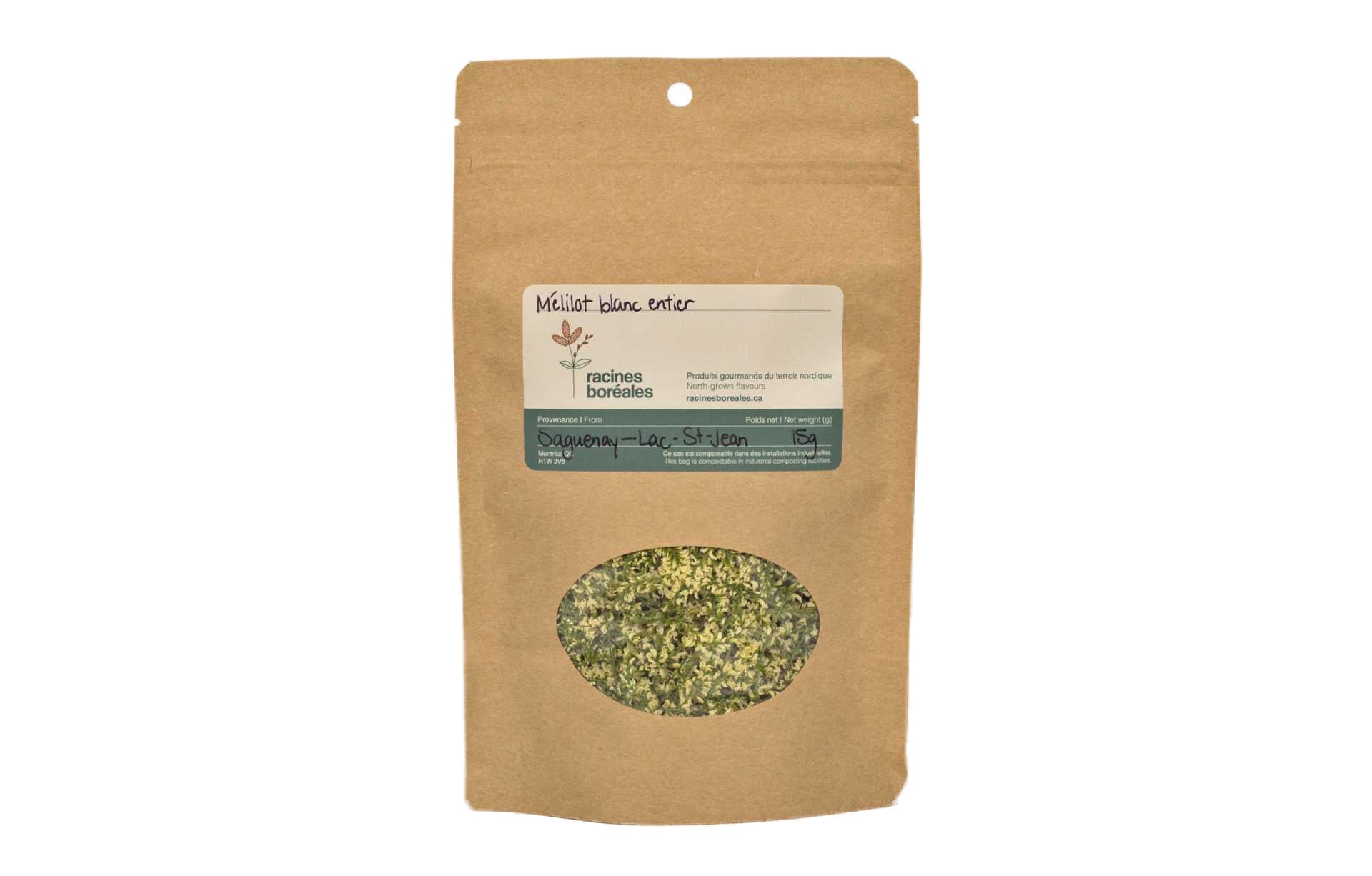 Sachet de mélilot blanc entier Racines boréales sur fond blanc